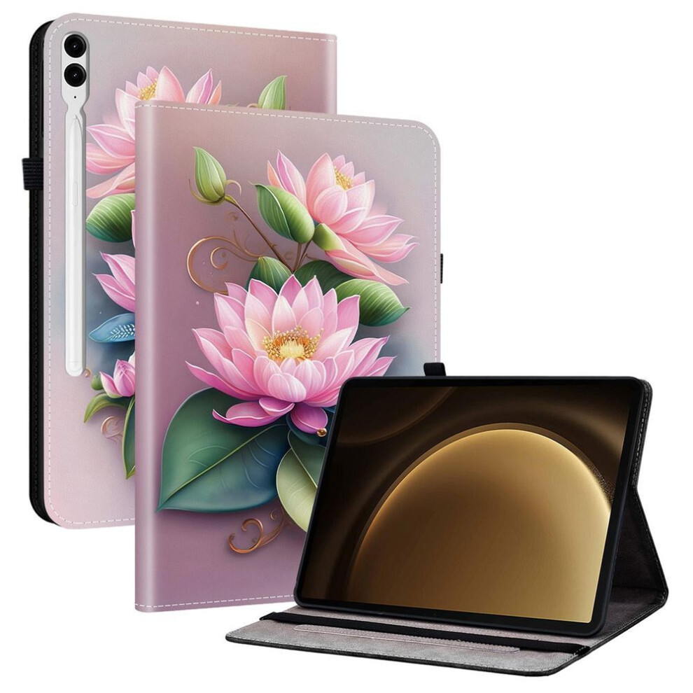 (As The Picture, Lotus) Leather Case For Samsung Galaxy Tab S10+/S9 Fe+/S9+ Pattern Printed Stand Tablet Cover With Card Slots 4321533820764