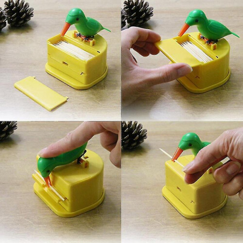 (Green Bird) Funny Bird Toothpick Box Holder Automatic Toothpicks Dispenser Home Decor 2