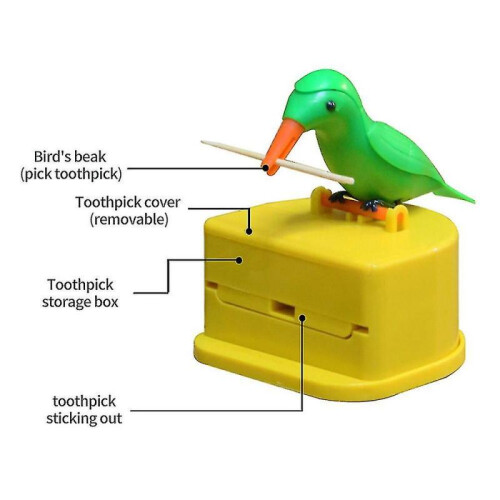 (Green Bird) Funny Bird Toothpick Box Holder Automatic Toothpicks Dispenser Home Decor 1