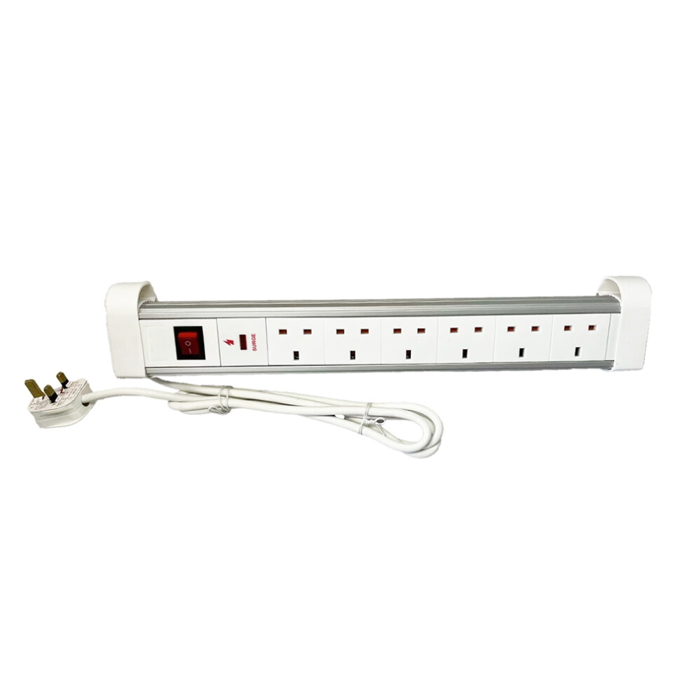 6 Way Extension Leads, Aluminium Tube, Surge Protection , 2M, ON/OFF Switch, White