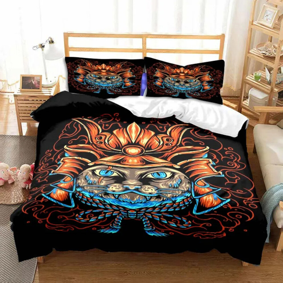 (2, 264*228 (three-piece set)) Satan Cat Viking Skull Pattern Duvet Cover Double Queen Polyester Quilt Cover with Pillowcases Adult Bedroom Decoration-image-OPC-PJ5WGZ7-NEW