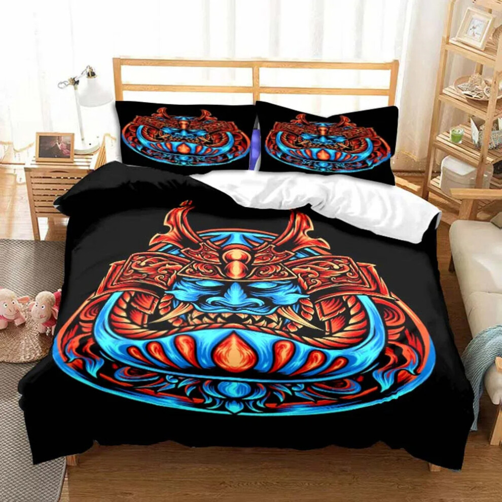 (3, 200*200 (three-piece set)) Satan Cat Viking Skull Pattern Duvet Cover Double Queen Polyester Quilt Cover with Pillowcases Adult Bedroom Decoration-image-OPC-PJ5WH2T-NEW