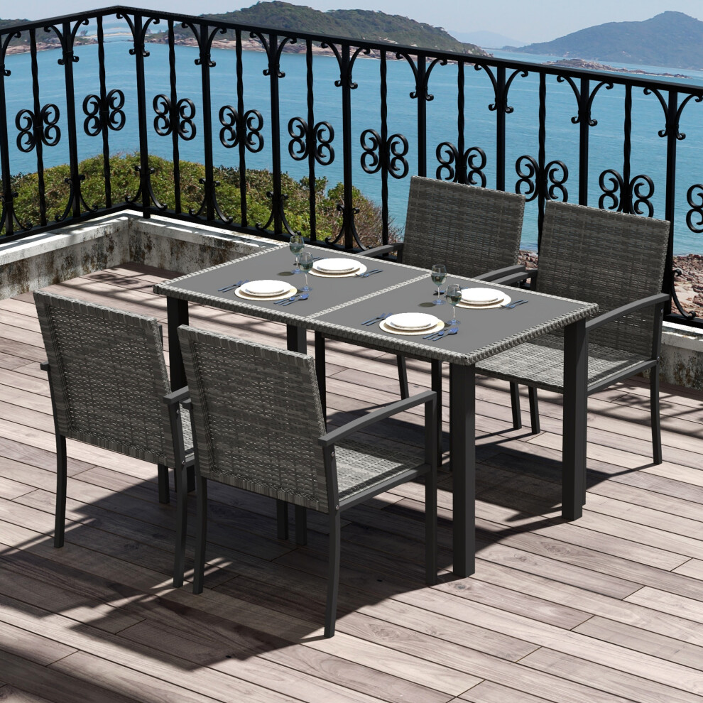 Outsunny Rattan Garden Furniture For 4, Dining Table And Chairs, Grey