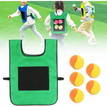 (Small size for child, Green) Sticky Vest & 5 Dodgeball Set - Kids Outdoor Target Game, Adjustable Team Sport Kit with Non-Slip Straps