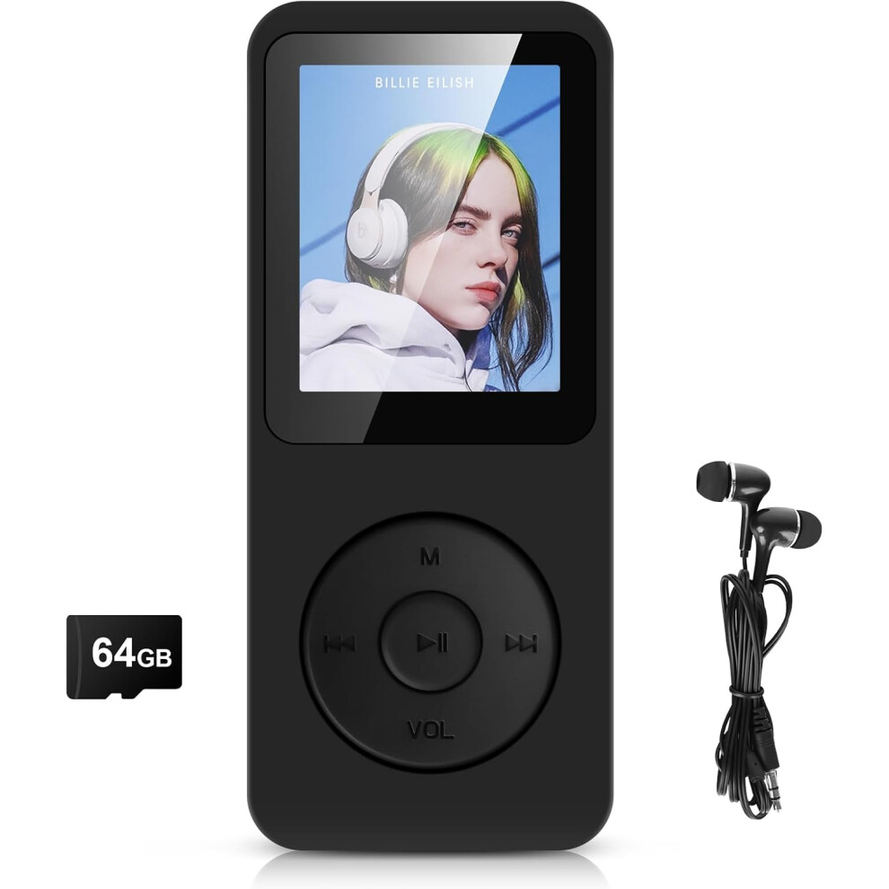 64Gb Mp3 Player Bluetooth 5.3 With 1.8' Tft Colour Screen With Headphones, Hifi Music Kids Mp3 Player With Speaker, Fm Radio 8082279331438