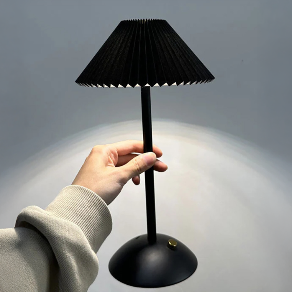LED Desk Lamp Rechargeable, Knife Pleat Shape, 3 Color Change Dimmable, Black