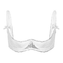(XXL, White A) Womens 1/2 Cup Push Up Underwire Lace Bra Lingerie Open Breast Cup Bra Tops Adjustable Strap Sponge Padded Brassiere Underwear