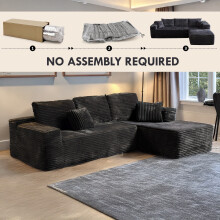(Black) Modern Smart Left/Right Corner Sofa in a Box