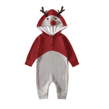 (100) Baby Boys Christmas Hooded Romper Jumpsuit Long Sleeve Elf Reindeer One-Piece Clothes
