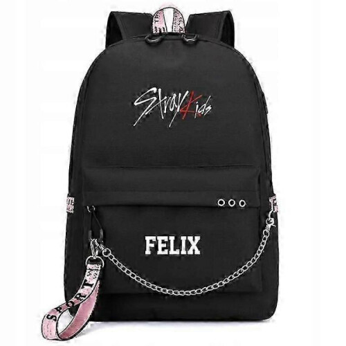 Kopo Stray Kids Felix Usb Backpack School Textbook Black Pink Mo Bag