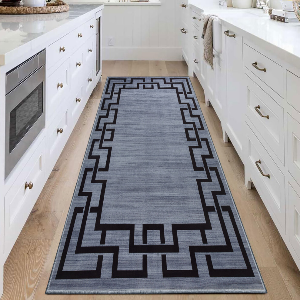 (80cm x 150cm (2ft 6" x 5ft)- Large Runner Rug/Carpet, Grey Black) Non Slip Modern Rugs Area Carpet Runner Door Mats-image-OPC-PF9BNQX-NEW