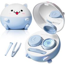 (Blue) Cute Contact Lens Cleaner, Case Cleaning Machine with Solution Soak Case and Contact Lens Applicator Tool