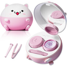 (Pink) Cute Contact Lens Cleaner, Case Cleaning Machine with Solution Soak Case and Contact Lens Applicator Tool