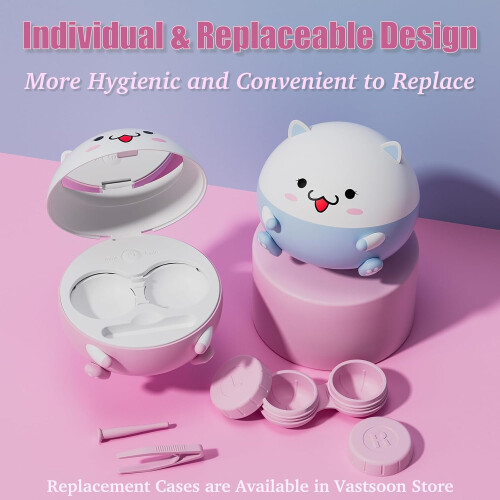 (Pink) Cute Contact Lens Cleaner, Case Cleaning Machine with Solution Soak Case and Contact Lens Applicator Tool 2