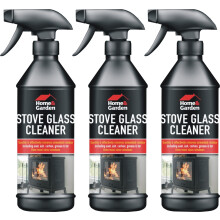 1040 3 x 500ml Stove Glass Cleaner Spray - Removes Soot, Grease & Tar from Stove Windows, Ovens & Bricks (Crystal Clear, Streak-Free)