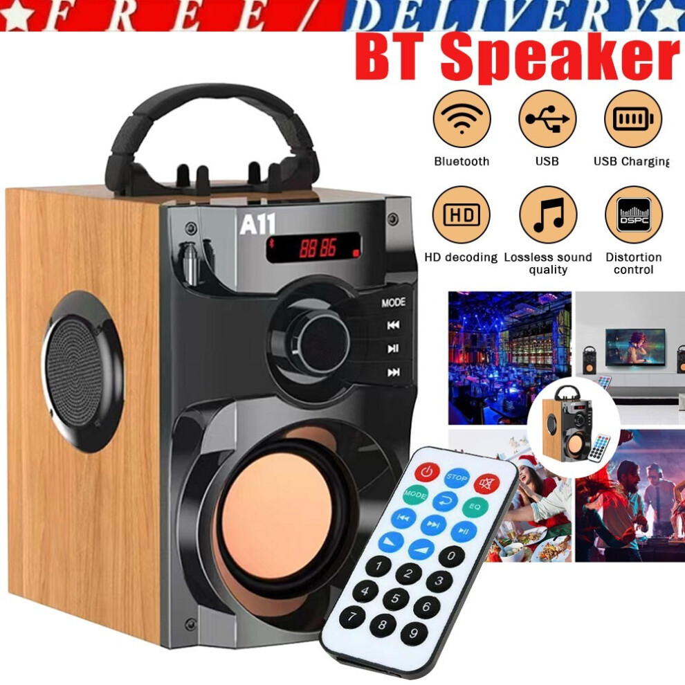 Retro Loud Bluetooth Speakers Portable Wireless Speaker Outdoor Subwoofer Remote 012547658934