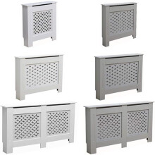 Kensington Radiator Cover Modern MDF Wood White Grey Cross Pattern Living Room Bedroom Hallway Cabinet (Small Grey)