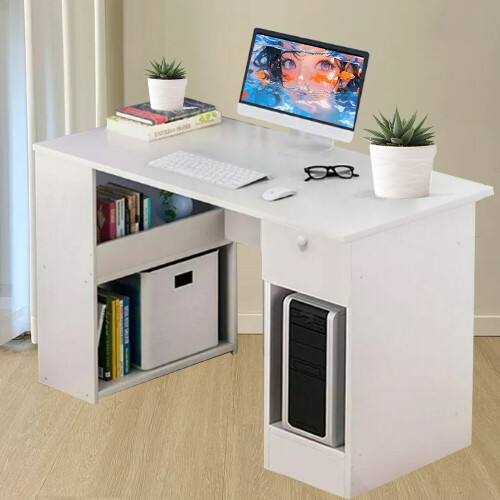 Computer Desk H Shaped PC Laptop Gaming Table W/ Book Shelves Bookcase