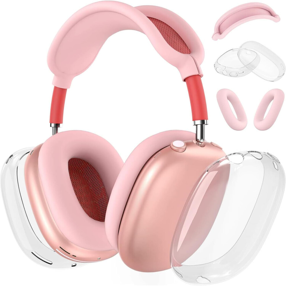 (A1-) Woyinger Silicone Case For Airpods Max (2024/2020),Clear Soft Tpu Ear Cups Cover,Ear Pad Cover,Headband Cover For Airpods Max(Usb-C/Lightnin Pink 8082279332091