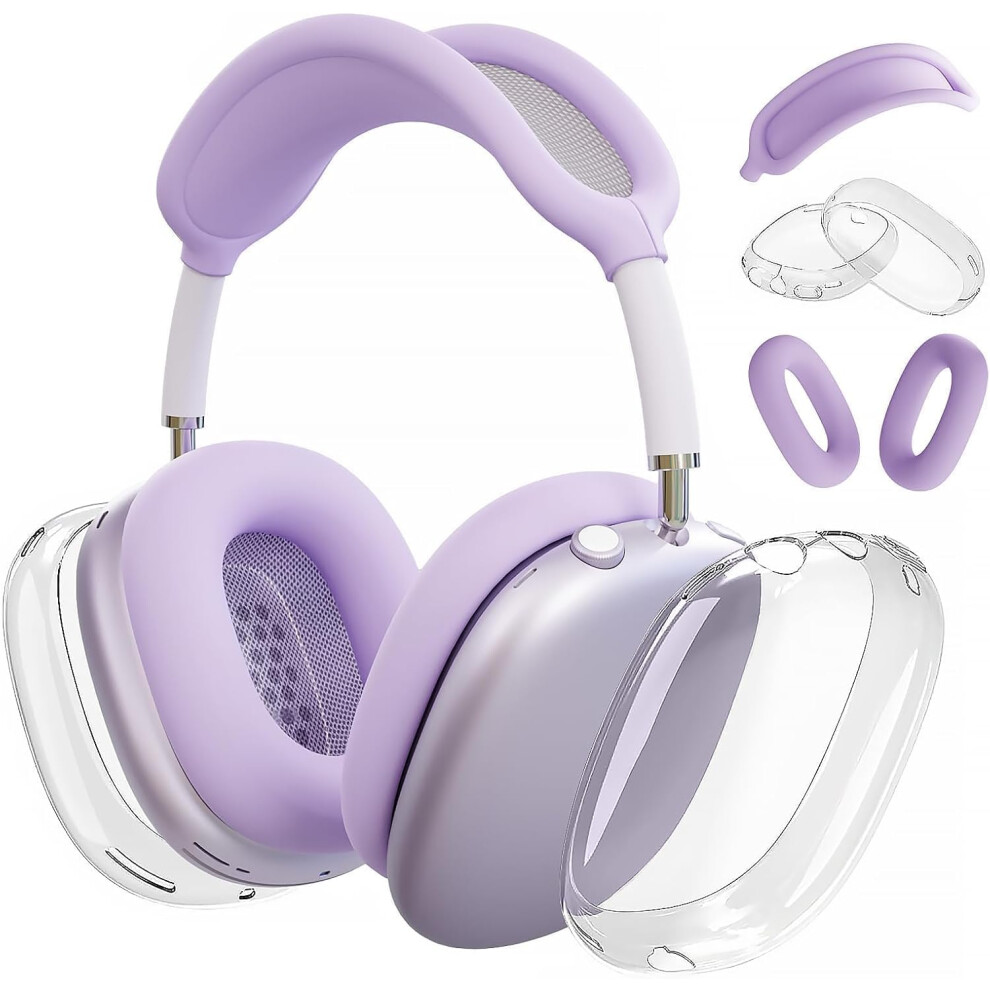 (A2-) Woyinger Silicone Case For Airpods Max (2024/2020),Clear Soft Tpu Ear Cups Cover,Ear Pad Cover,Headband Cover For Airpods Max(Usb-C/Lightn Purple 8082279332107