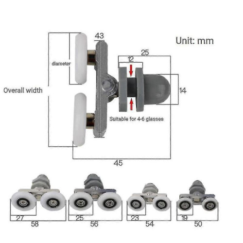 Shower Door wheel 8pcs Double Twin Top Bottom Rollers Runners Pulleys Bathroom Replacement Parts 2