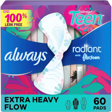 Always Radiant Teen Pads, Size 3, Extra Heavy, with Wings