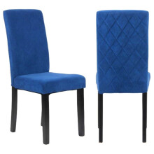 (2 CHAIRS, BLUE) Velvet Dining Chairs Diamond Stitch back Wooden Legs