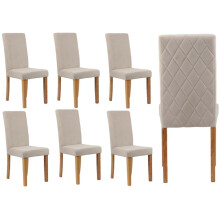 (6 CHAIRS, BEIGE) Velvet Dining Chairs Diamond Stitch back Wooden Legs