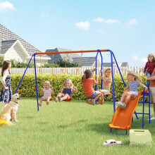 Outsunny 4 in 1 Metal Kids Swing Set w/ Double Swings, Glider, Slide, Ladder