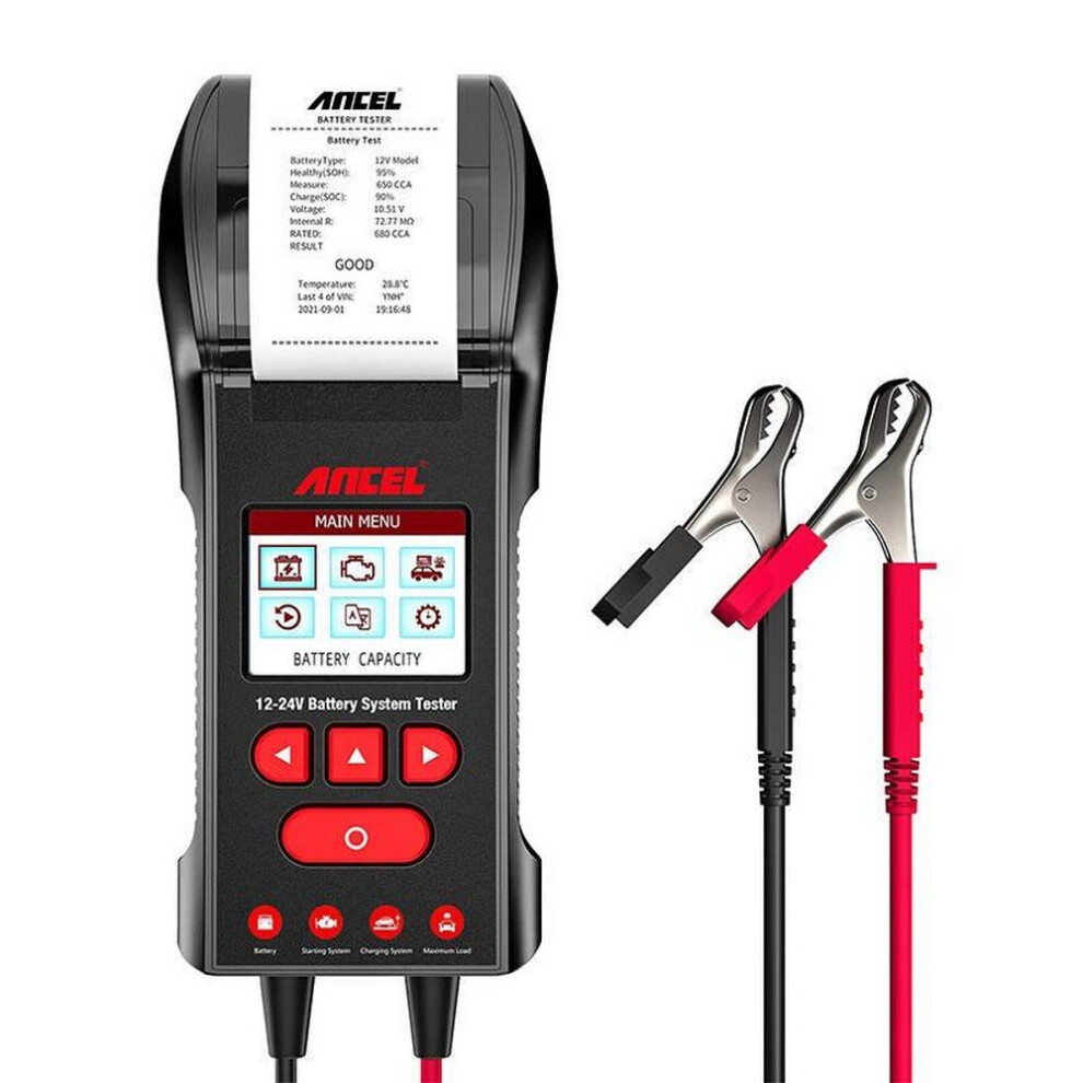 Ancel Batterietester mit Drucker, Batterie Zubehör, Schwarz, Rot - Image 5