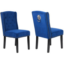 (2 CHAIRS, BLUE VELVET) Velvet Dining Chairs , 12 Button Detail, Stud Detail,  Lion head knocker