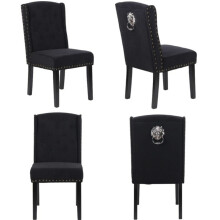 (4 CHAIRS, BLACK VELVET) Velvet Dining Chairs , 12 Button Detail, Stud Detail, Lion head knocker