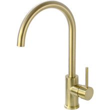 Solid Brass Kitchen Faucet Single Handle 1 Hole 360-Degree Swivel Gooseneck Bar Sink Mixer Tap, Brushed Gold