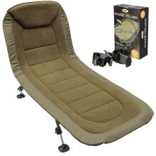 NGT XPR Fishing Bed Chair 6-Leg Recliner Fleece Lined Pillow &Phone Holder