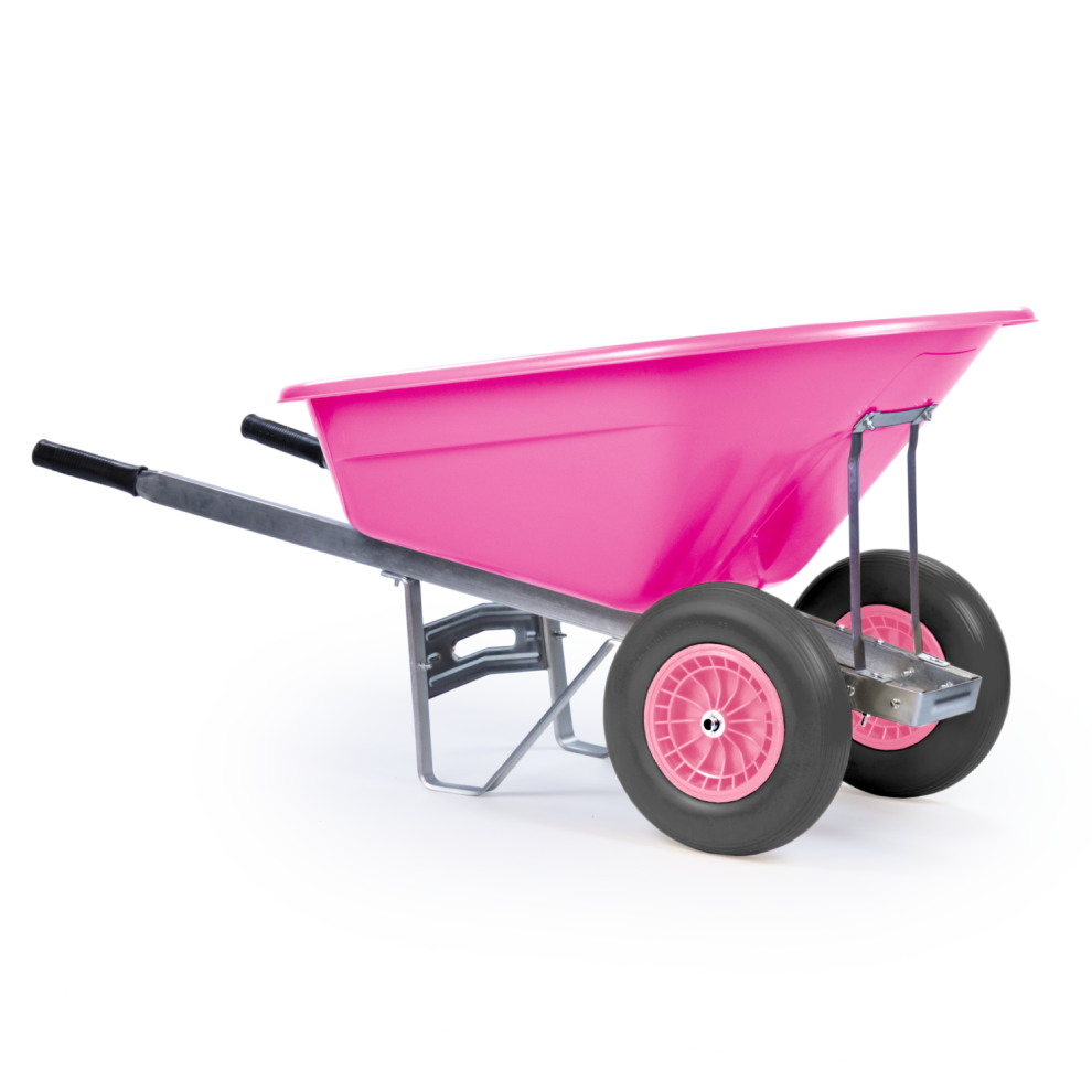 KCT 160L XL Twin Wheel Wheelbarrow Pink - Large Heavy Duty Garden / Stable Yard / Builders Barrow with Puncture Proof Tyres