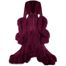 (S, Wine Red) Women's Trailing Long Dress Feather Flared Sleeves Dress Perfect For Bachelorette Parties