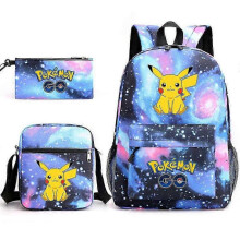 (Starry blue) Pikachu School Bag Backpack Pencil Case Shoulder Bag Three-piece Set