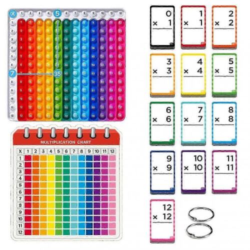 Math Flash Cards & Pop Fidget Chart for Kids - 156pcs Multiplication ...