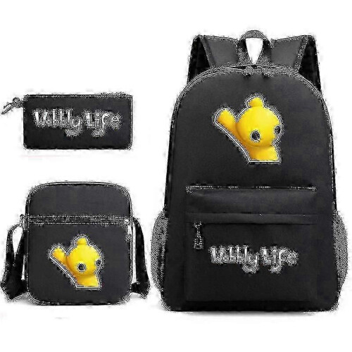 (7)Wobbly Life 3pcs School Backpack Shoulder Bag Pen Bag