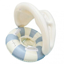 Sun Protection Baby Pool Float Ring with Sunshade, Foldable, Safety Seat Swim Ring, Retro, Floating, Blue Striped