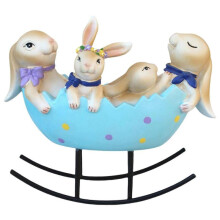 Laughing Rabbits Rocking in Egg Swings Vintage Rustic Country Decorations for Spring Celebration