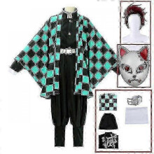 (140, 7 piece set) Demon Slayer Kimetsu No Yaiba Tanjirou Kamado Cosplay Costume Kimono Halloween Anime Uniform Set For Adult Kids V