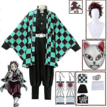 (140, 9 piece set) Demon Slayer Kimetsu No Yaiba Tanjirou Kamado Cosplay Costume Kimono Halloween Anime Uniform Set For Adult Kids V