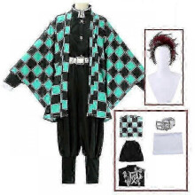 (L, 6 piece set) Demon Slayer Kimetsu No Yaiba Tanjirou Kamado Cosplay Costume Kimono Halloween Anime Uniform Set For Adult Kids V