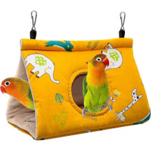Winter Warm Bird Nest House - Hanging Hammock Velvet Shed Hut Cage Plush Fluffy Birds Hideaway Sleeping Bed Fuzzy For