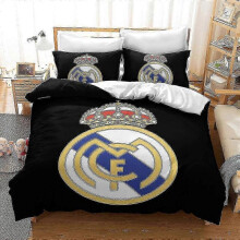 (200cm)Ball Madrid Team Emblem K1# Bed Three-piece 3d Football Three-piece Size Real Madrid Quilt Cover