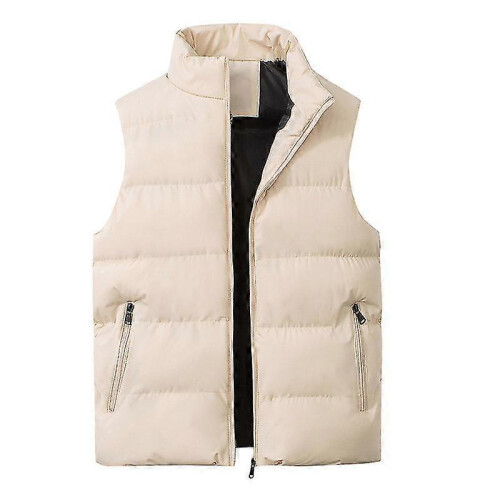 (L, Beige) Men's Lightweight Packable Puffer Down Vest Sleeveless Quilted Jacket Coat