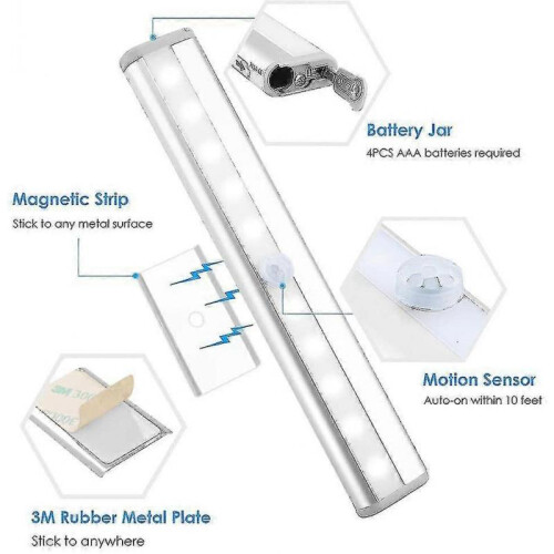 Motion Sensor Light Bar, (10 Led, 3 Pack) Wardrobe Wireless Lamp 2