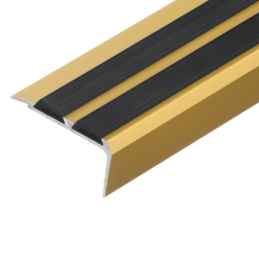 Anti Slip Stair Nosing 35 X 19.5Mm Anodised Aluminium With Rubber Inserts Nr35 - Gold With Black Rubber, 2.7M 5061067862647