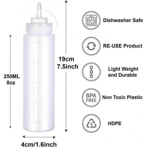 Sauce Bottle with Cap Condiments Squeeze 250ml Plastic Bottle for Mustard, Seasonings 1